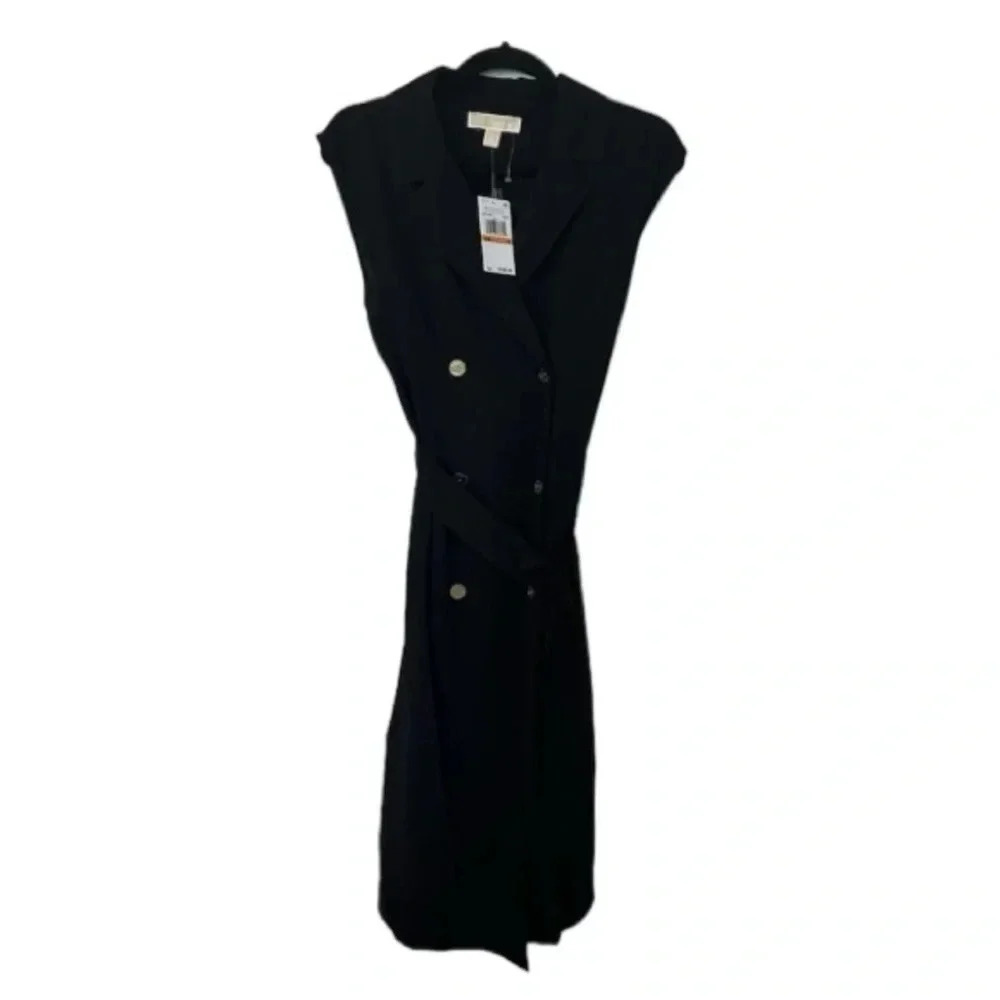 Michael Kors Drapey Crepe Trench Dress Women’s Black Sleeveless Size S NWT